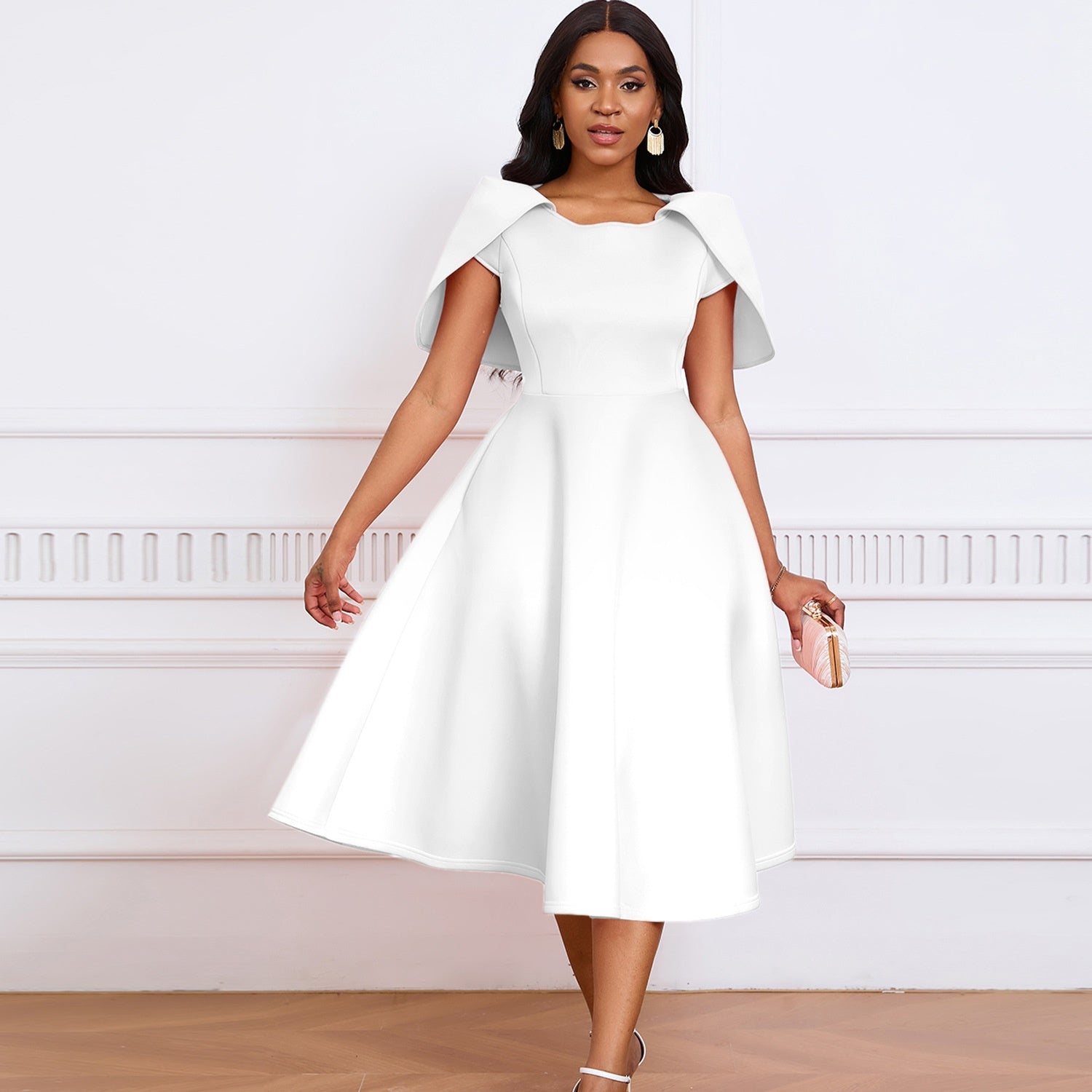 Party Flared Dress with Cape