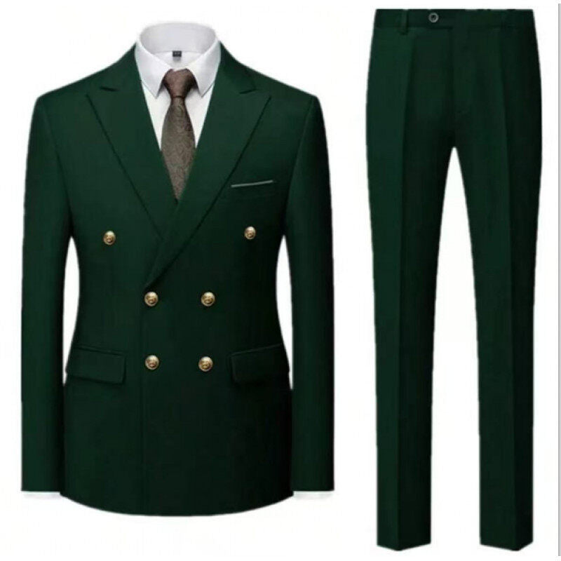 Double-Breasted Gold Button Suit Set for Men, Formal Occasions, Singer Performance, Host, Groom Wedding Photoshoot, Wedding Party