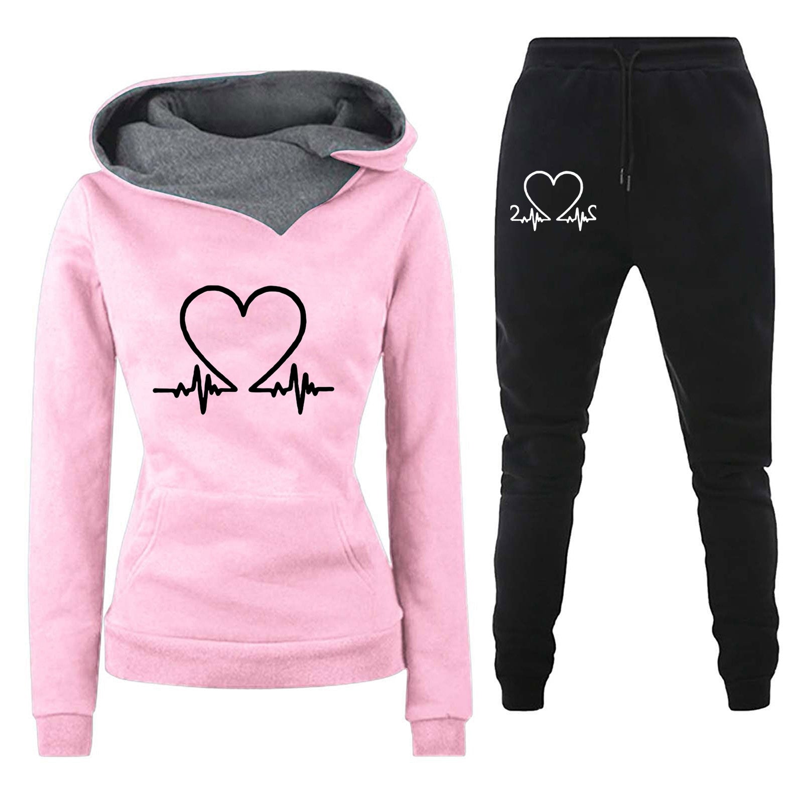 Heartbeat rate printed women's hoodie set