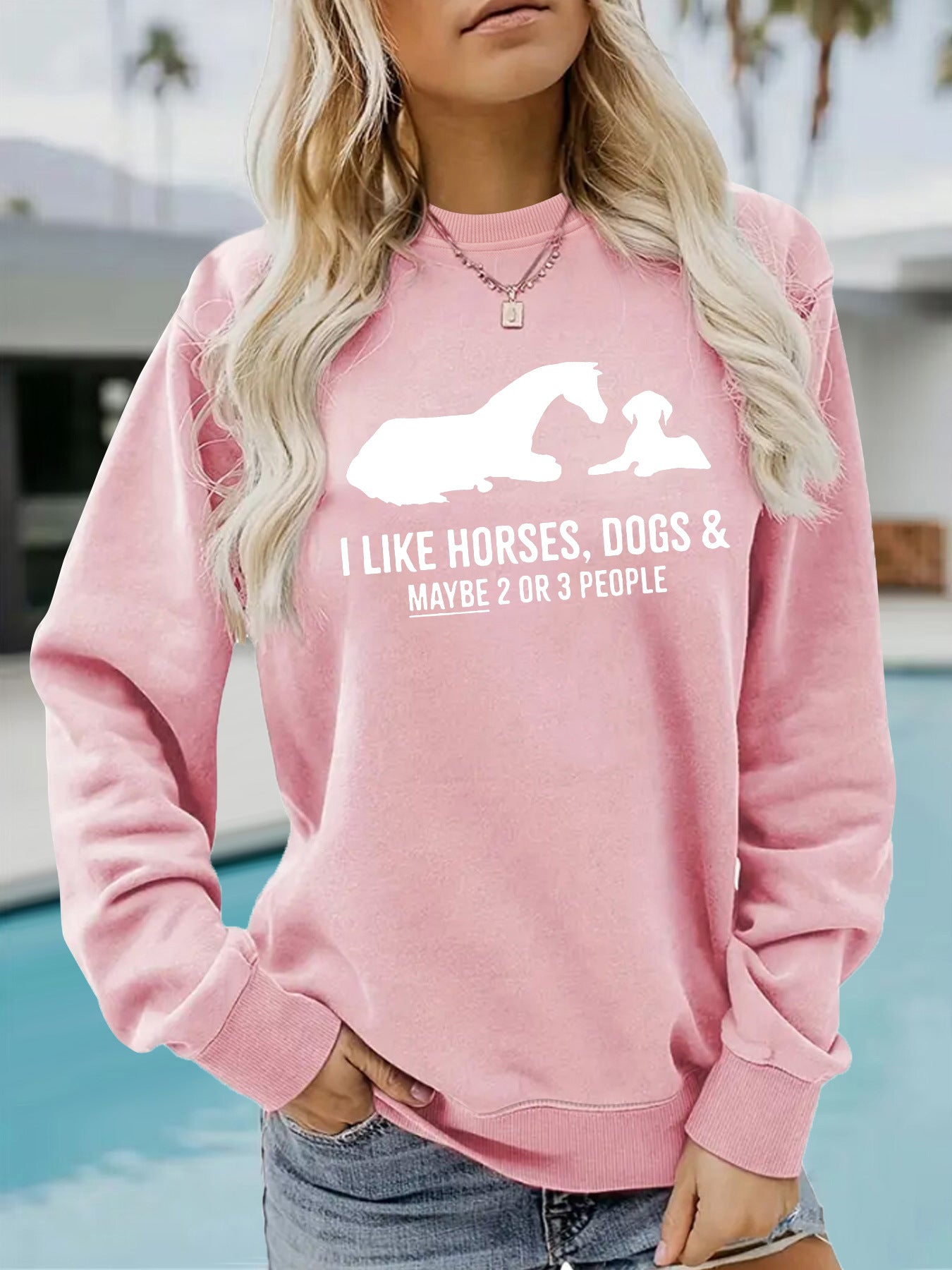 Animal letter printed hoodie round neck hoodie