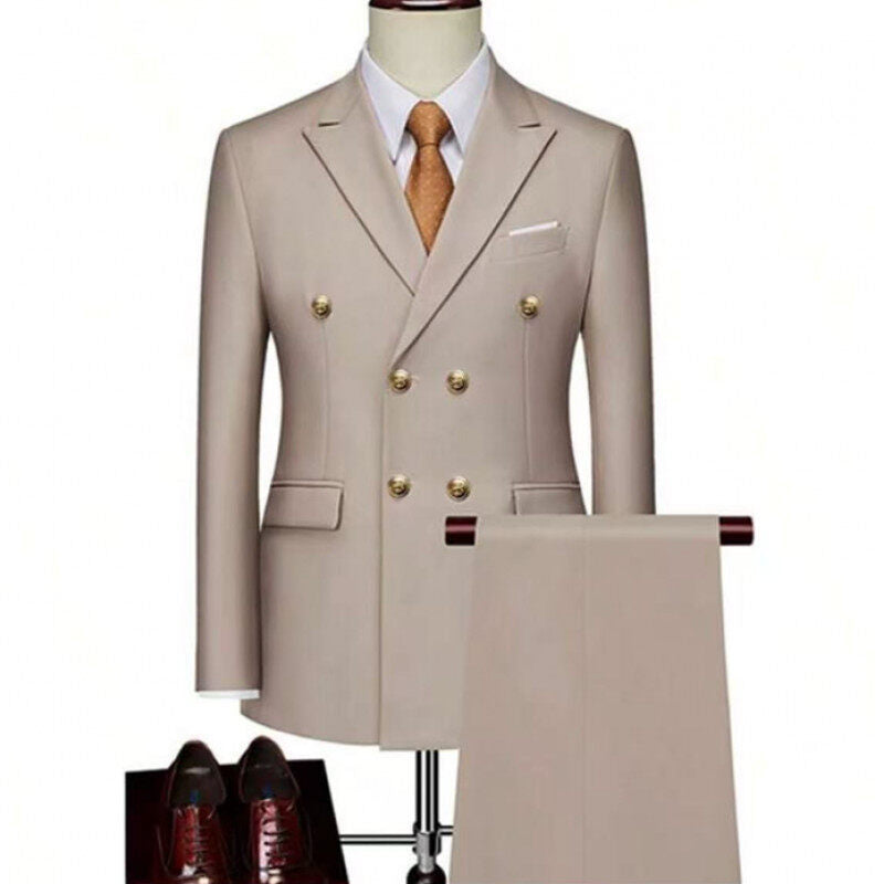Double-Breasted Gold Button Suit Set for Men, Formal Occasions, Singer Performance, Host, Groom Wedding Photoshoot, Wedding Party
