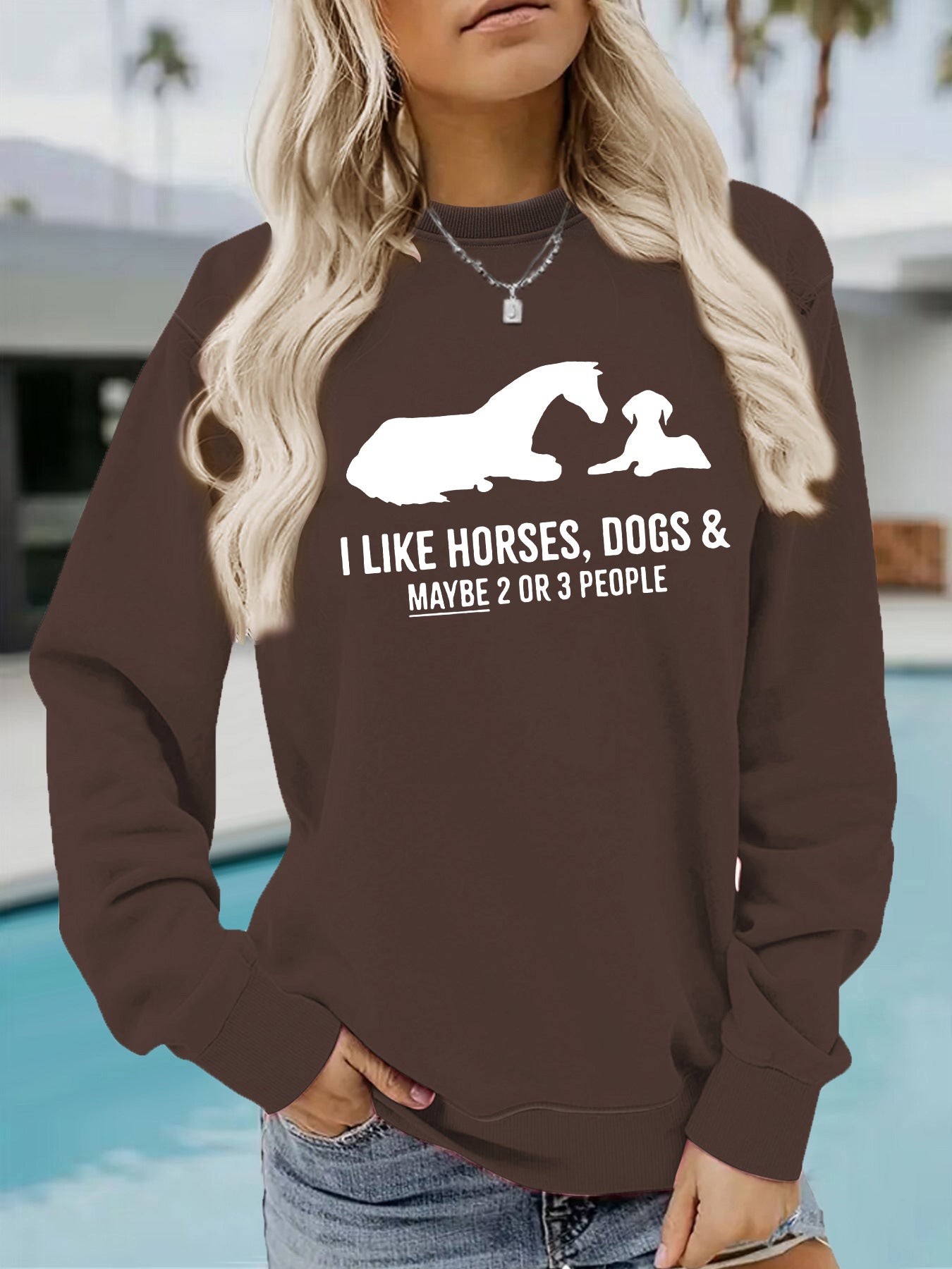 Animal letter printed hoodie round neck hoodie