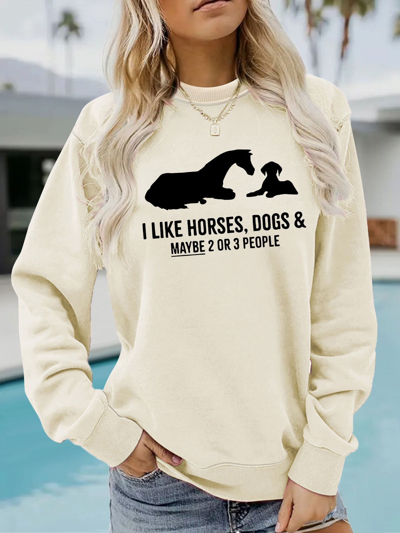 Animal letter printed hoodie round neck hoodie