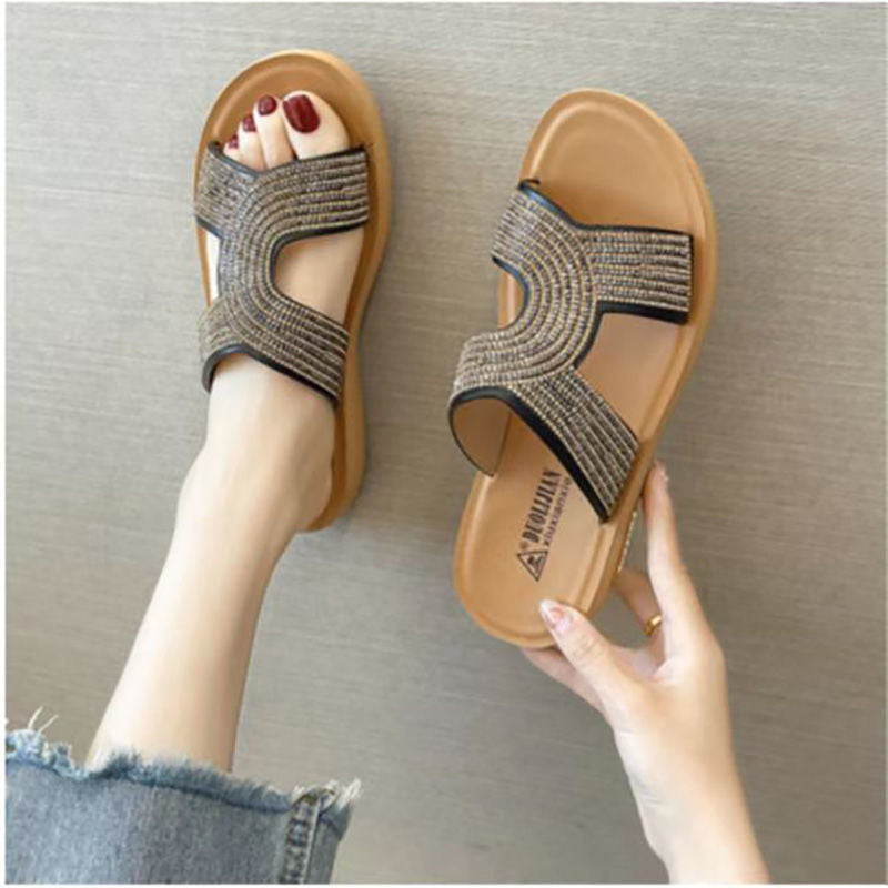 Summer new style women's flat heel comfortable soft bottom middle-aged and elderly mother sandals