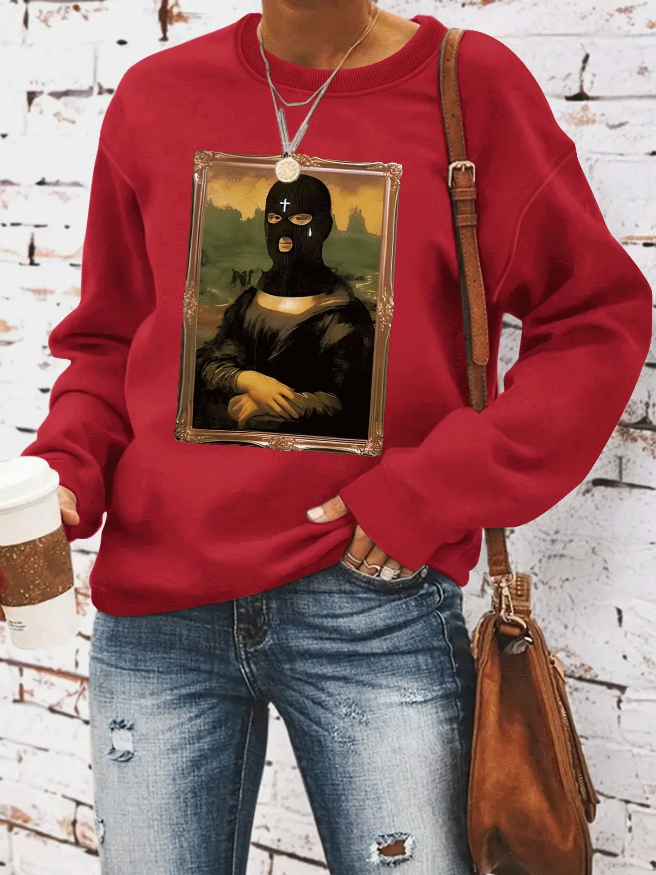 Portrait pattern printed round neck hoodie for women