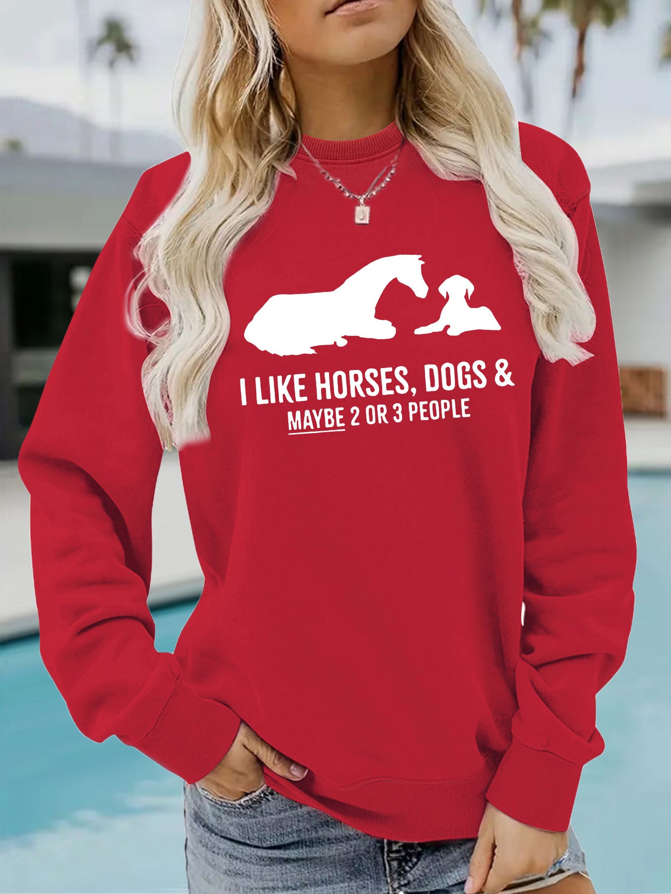 Animal letter printed hoodie round neck hoodie