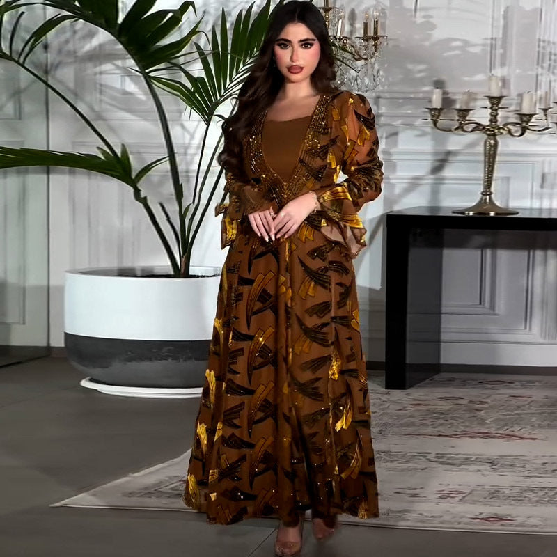 Lace up temperament women's party robe dress