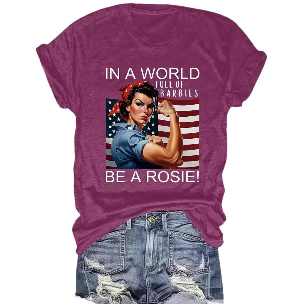 Pattern round neck short sleeved shirt