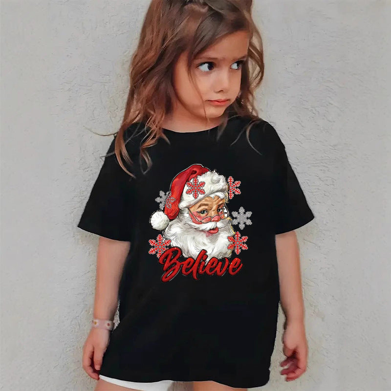 Combed Cotton New Christmas Children's Short Sleeve Girls' T-Shirt Kids Clothing Boys' Short Sleeve