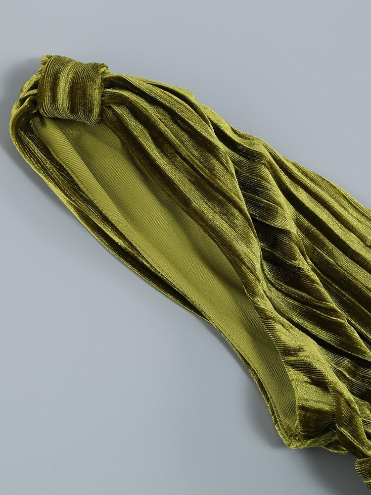 Sexy Sleeveless V Neck Hollowe Out Long Dress Women Green Straps Backless High Waist Pleated Split Maxi Dress Party Evening Dres