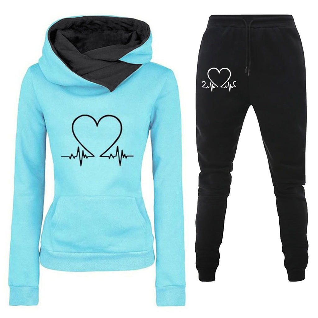 Heartbeat rate printed women's hoodie set