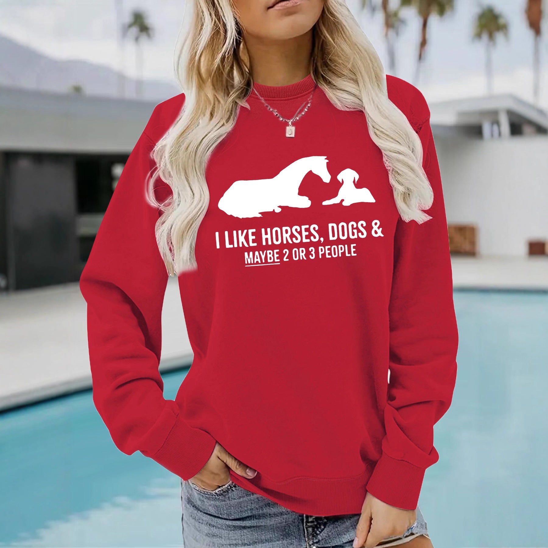 Animal letter printed hoodie round neck hoodie