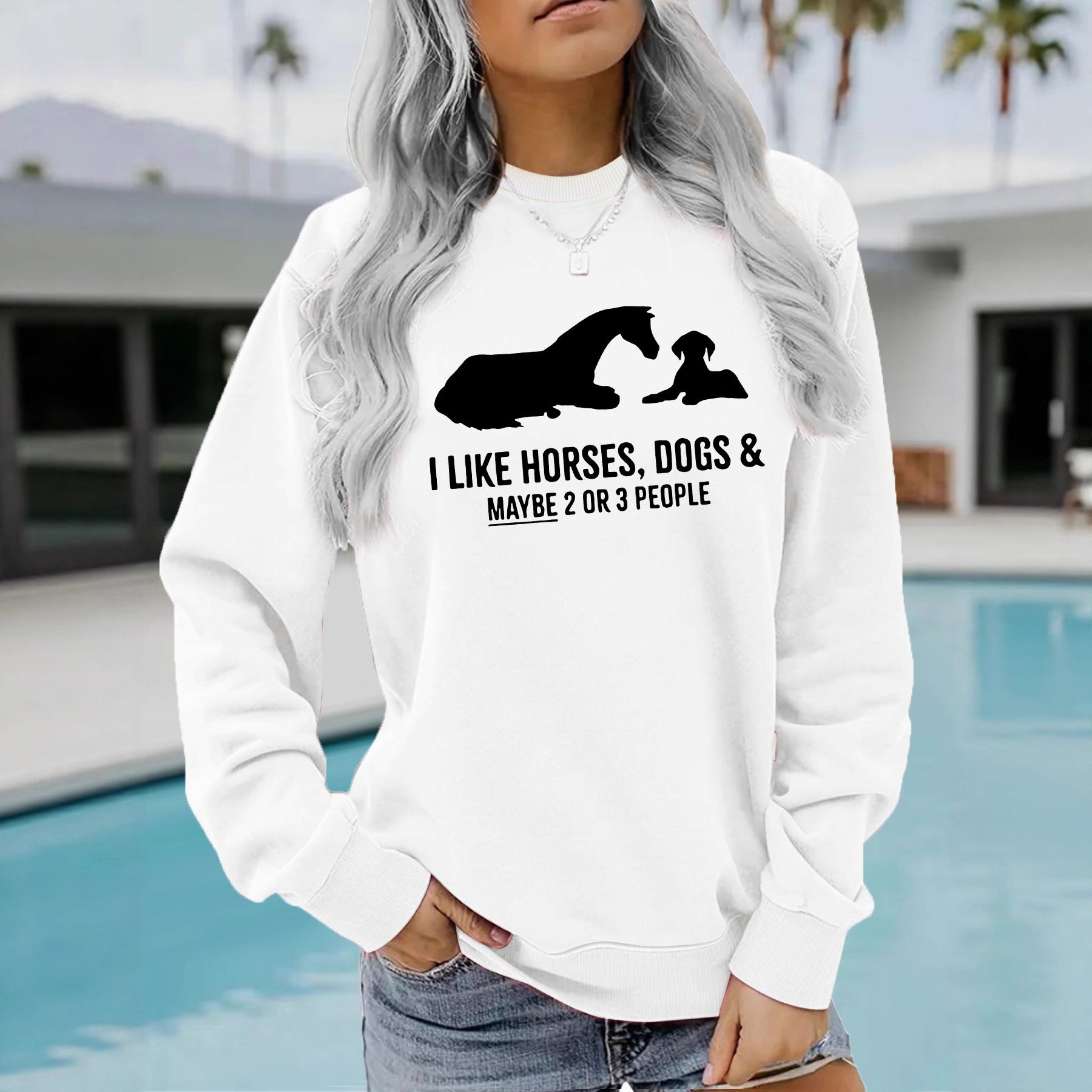 Animal letter printed hoodie round neck hoodie