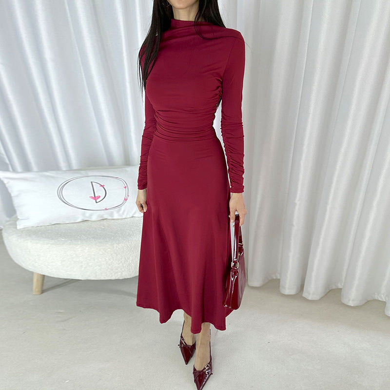 Slim fit pleated A-line elegant women's long skirt