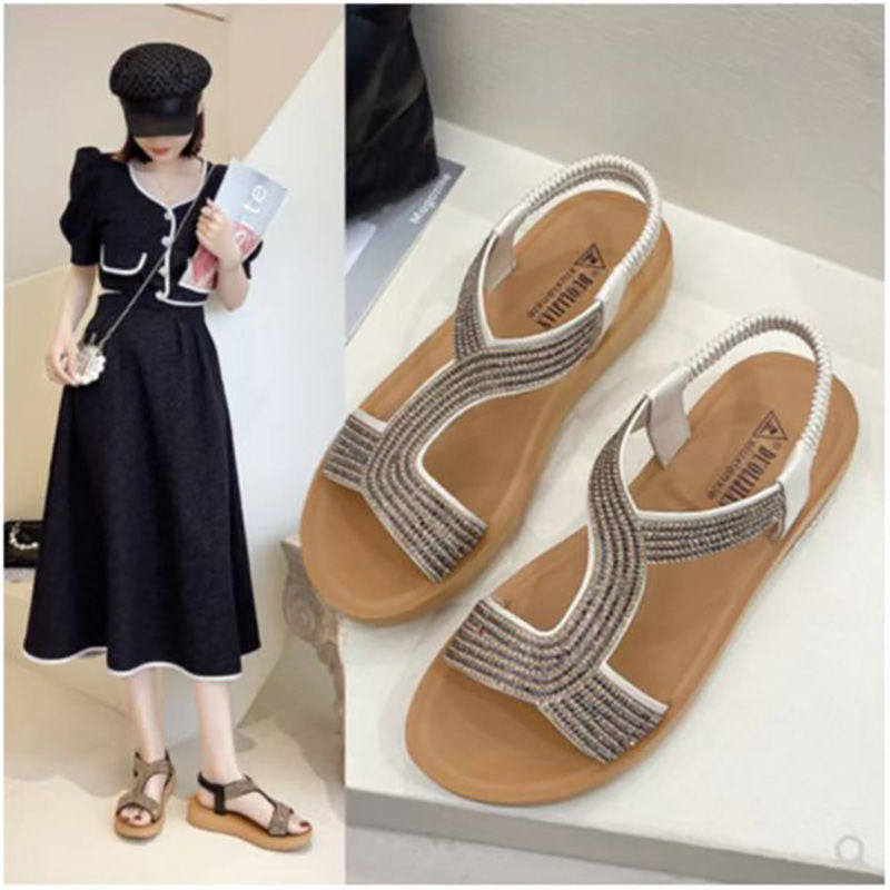 Summer new style women's flat heel comfortable soft bottom middle-aged and elderly mother sandals
