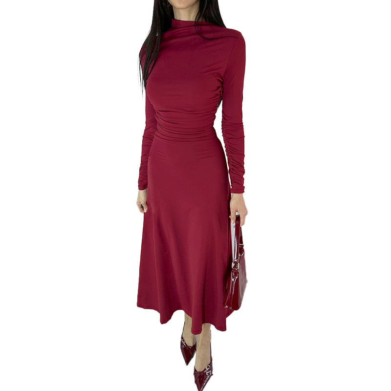 Slim fit pleated A-line elegant women's long skirt