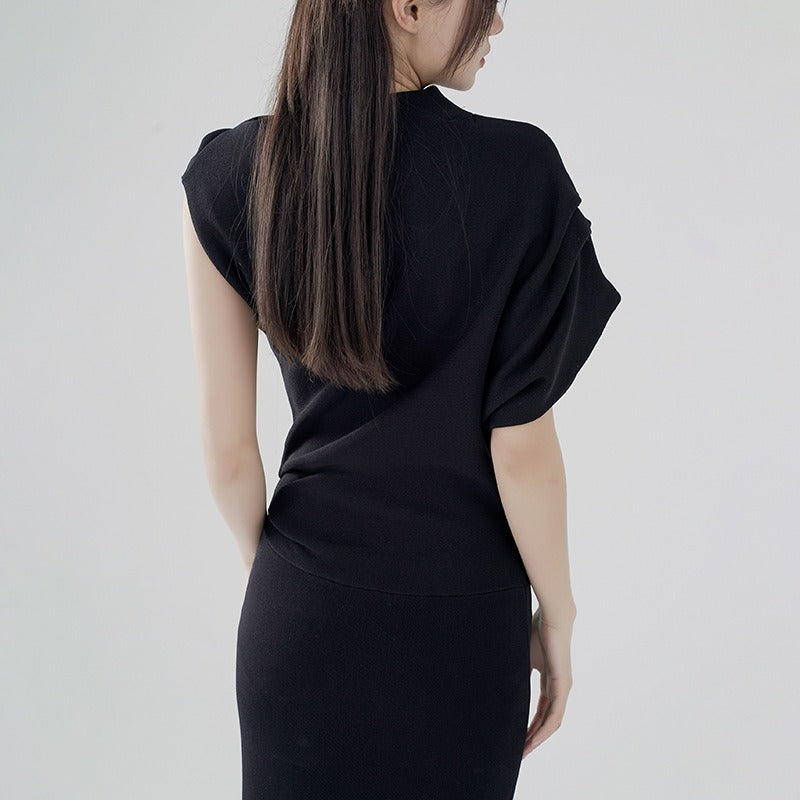 Autumn and winter design sense niche bag hip long dress advanced sense of black knit dress women