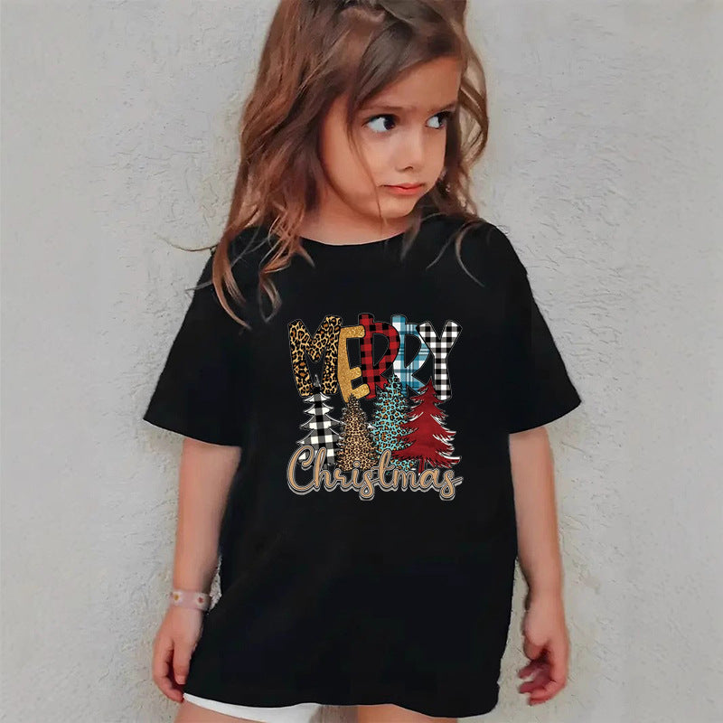 Combed Cotton New Christmas Children's Short Sleeve Girls' T-Shirt Kids Clothing Boys' Short Sleeve