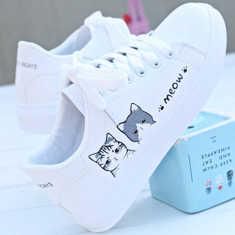 White shoes for female students, white shoes, Korean version flat bottom lace up sports and leisure shoes, board shoes