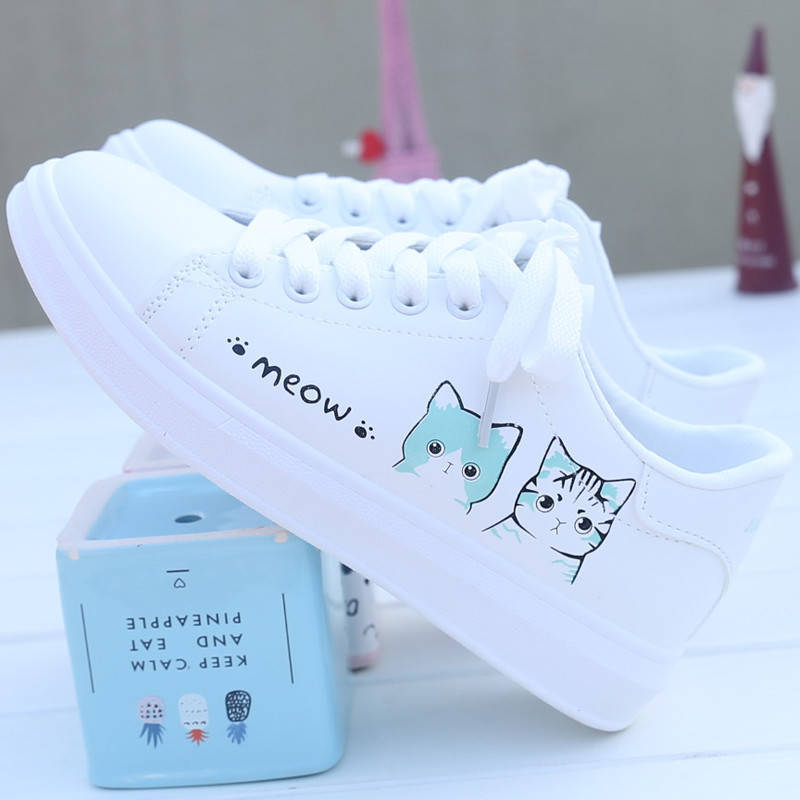 White shoes for female students, white shoes, Korean version flat bottom lace up sports and leisure shoes, board shoes