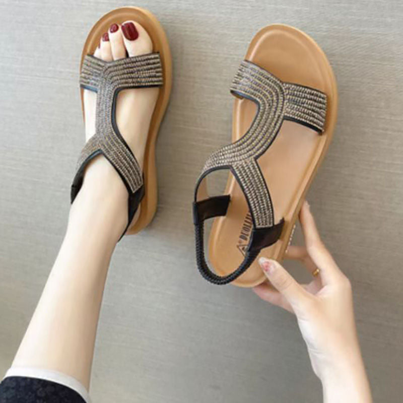 Summer new style women's flat heel comfortable soft bottom middle-aged and elderly mother sandals