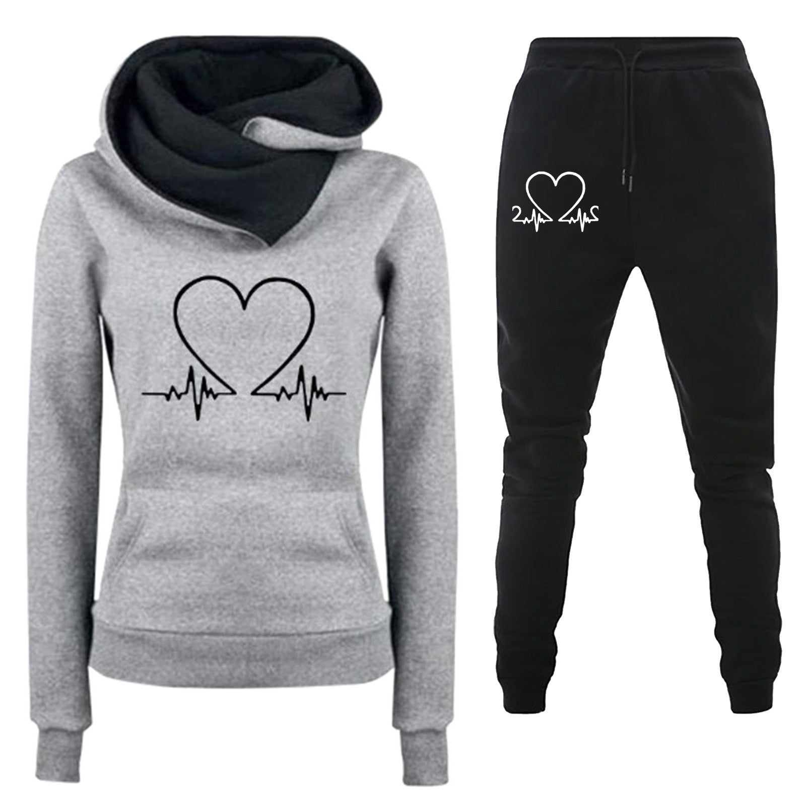 Heartbeat rate printed women's hoodie set