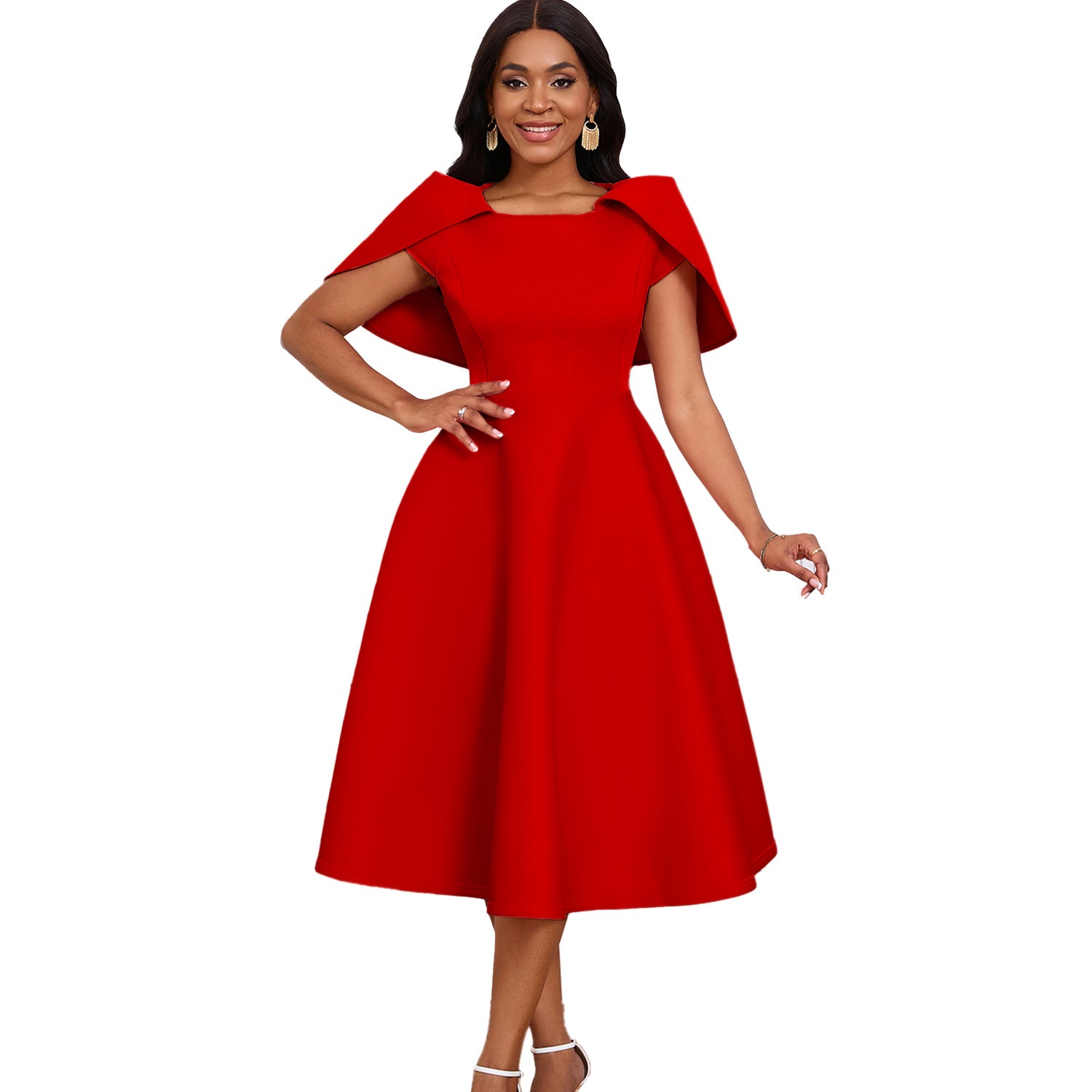 Party Flared Dress with Cape