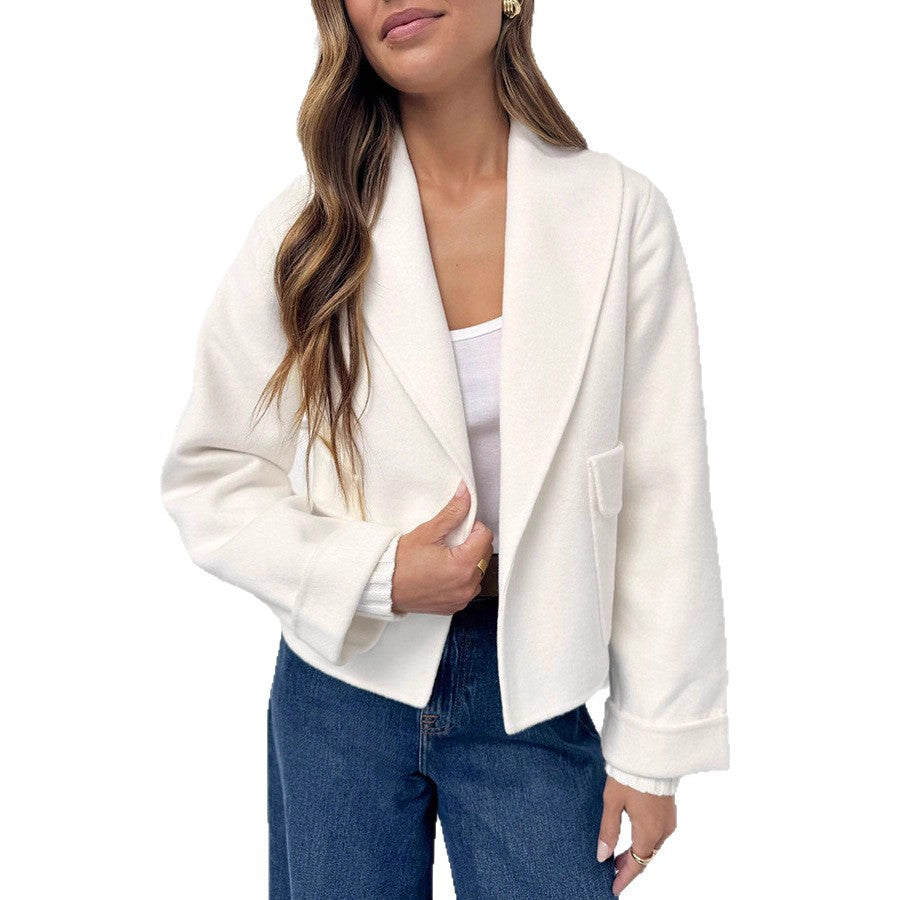 Collar pocket woolen cuffs threaded short jacket fur