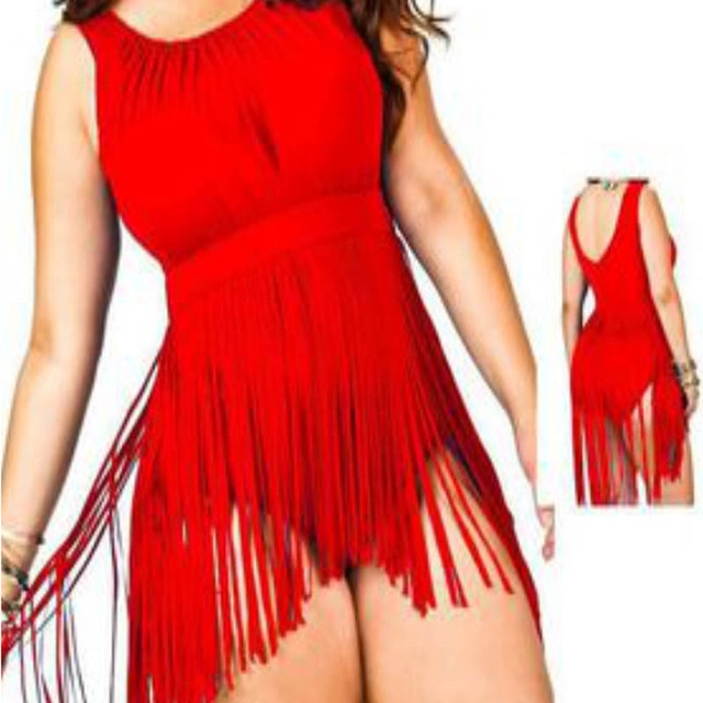 Large Size XL 6XL Monokini Skirt Swimsuit Plus Size Solid Color One Piece Swimwear Women Fringed Sexy Swiming Bathing Suit