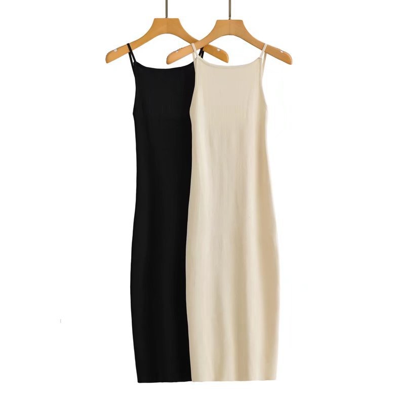 Women's fashion solid color basic slim knit MIDI dress retro