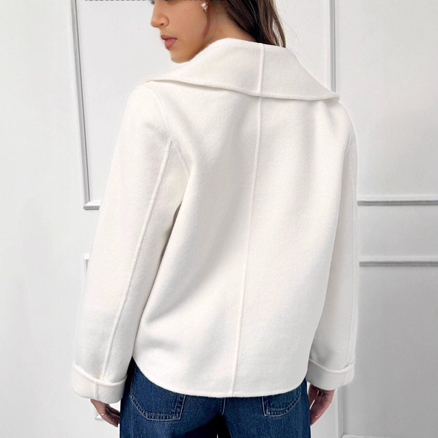 Collar pocket woolen cuffs threaded short jacket fur