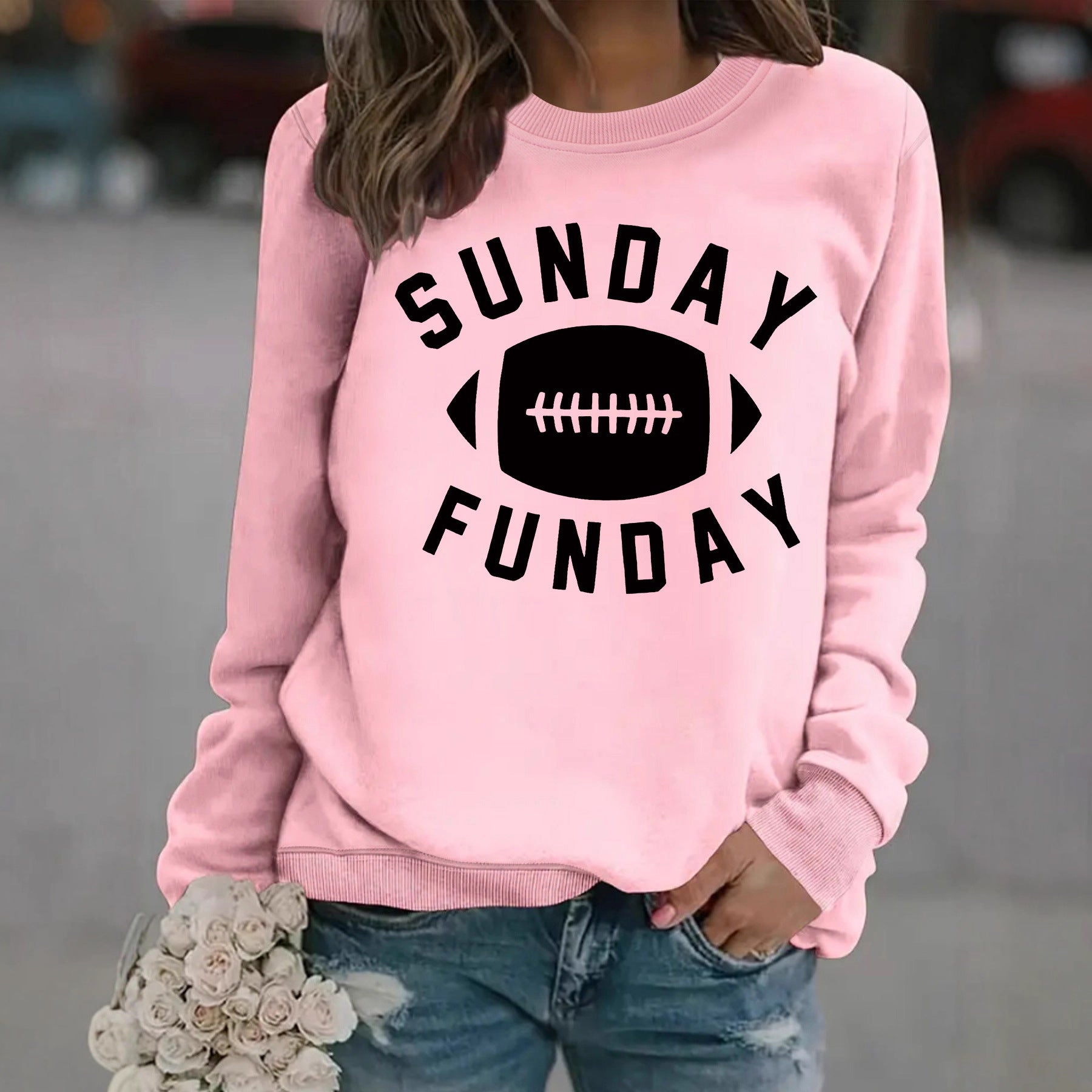 Rugby letter printed hoodie for women