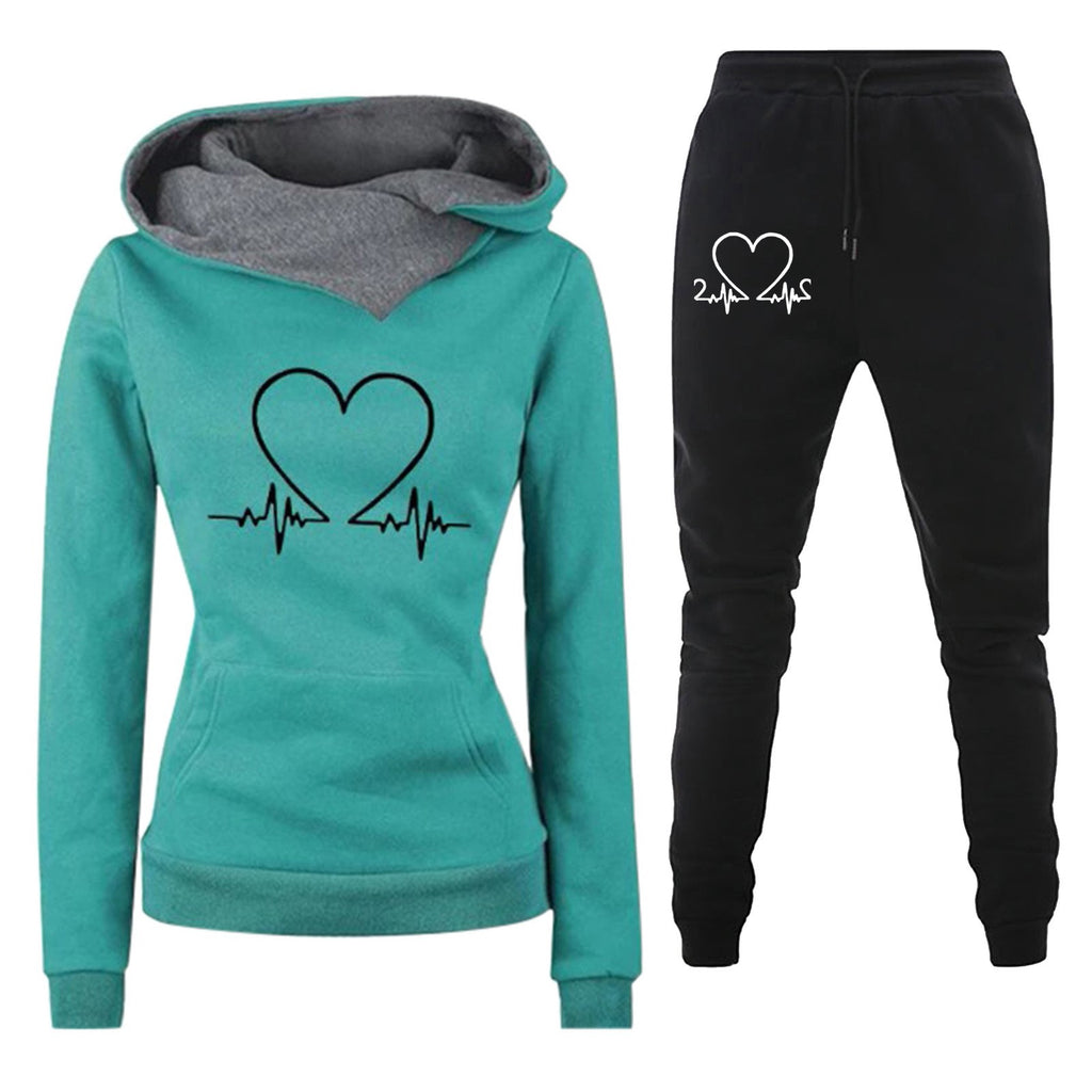 Heartbeat rate printed women's hoodie set