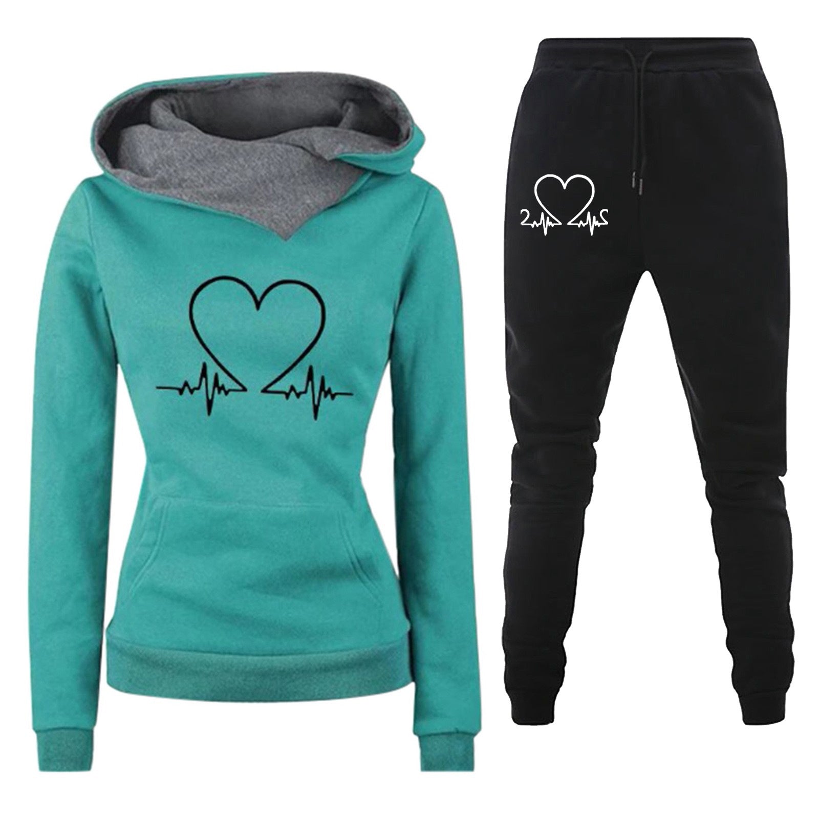Heartbeat rate printed women's hoodie set