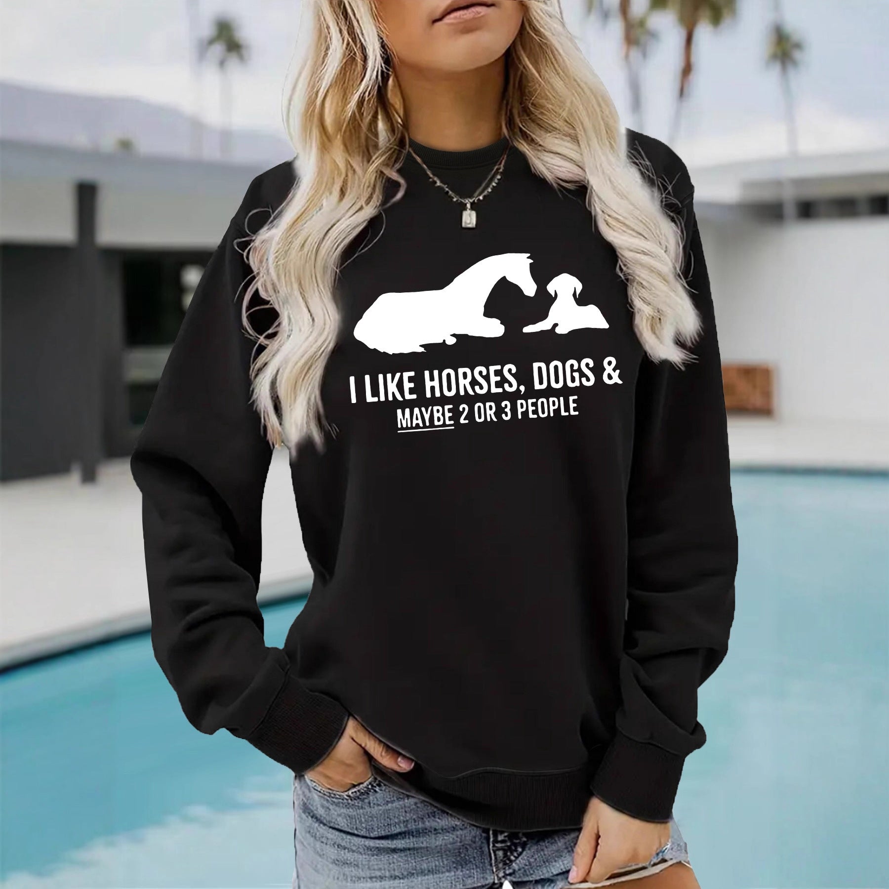 Animal letter printed hoodie round neck hoodie