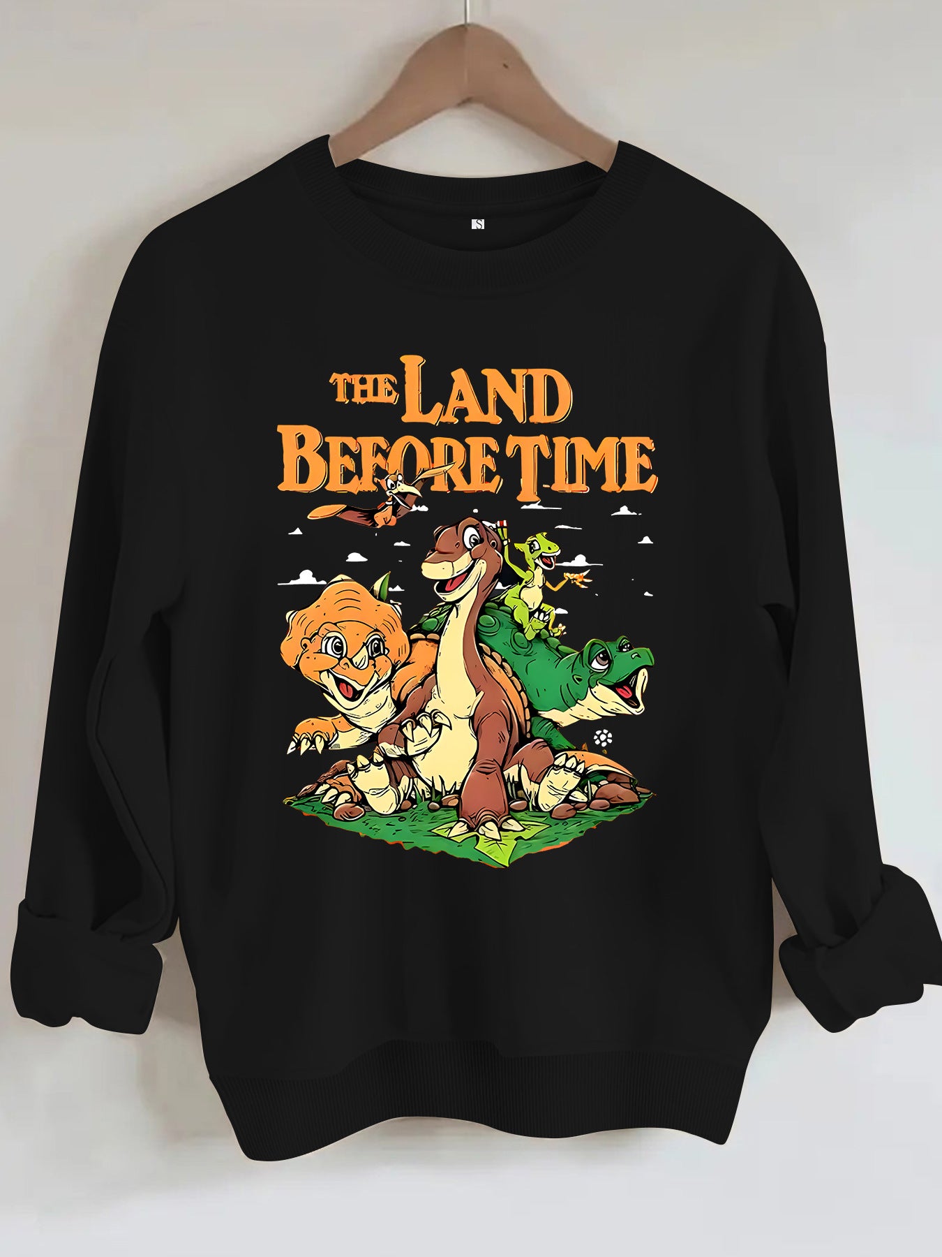 Dinosaur and letter pattern printed hoodie