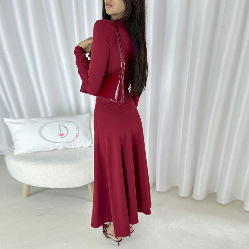 Slim fit pleated A-line elegant women's long skirt