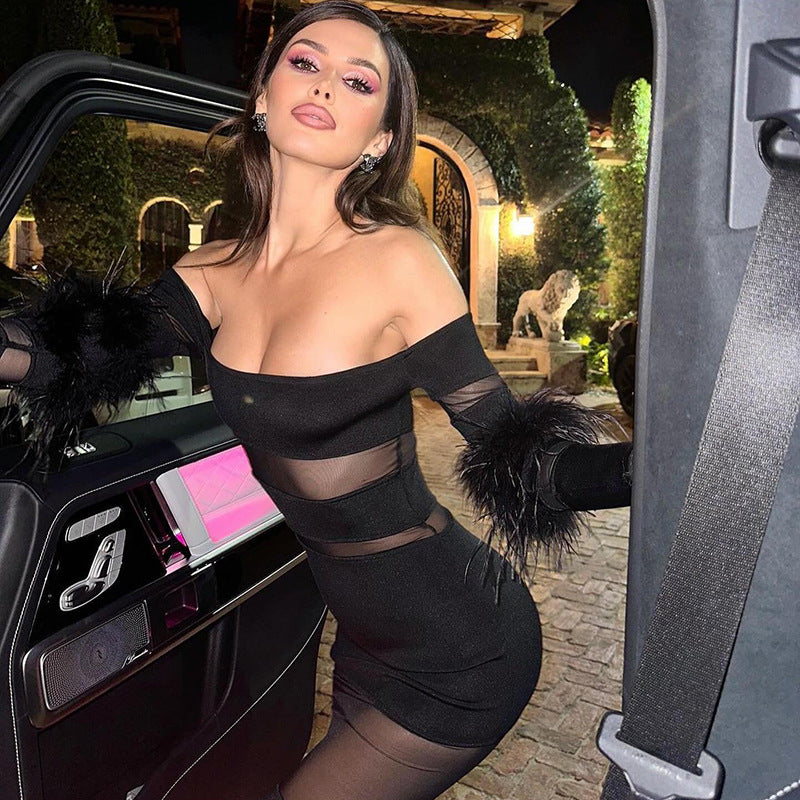 Slimming mesh patchwork sexy dress for women