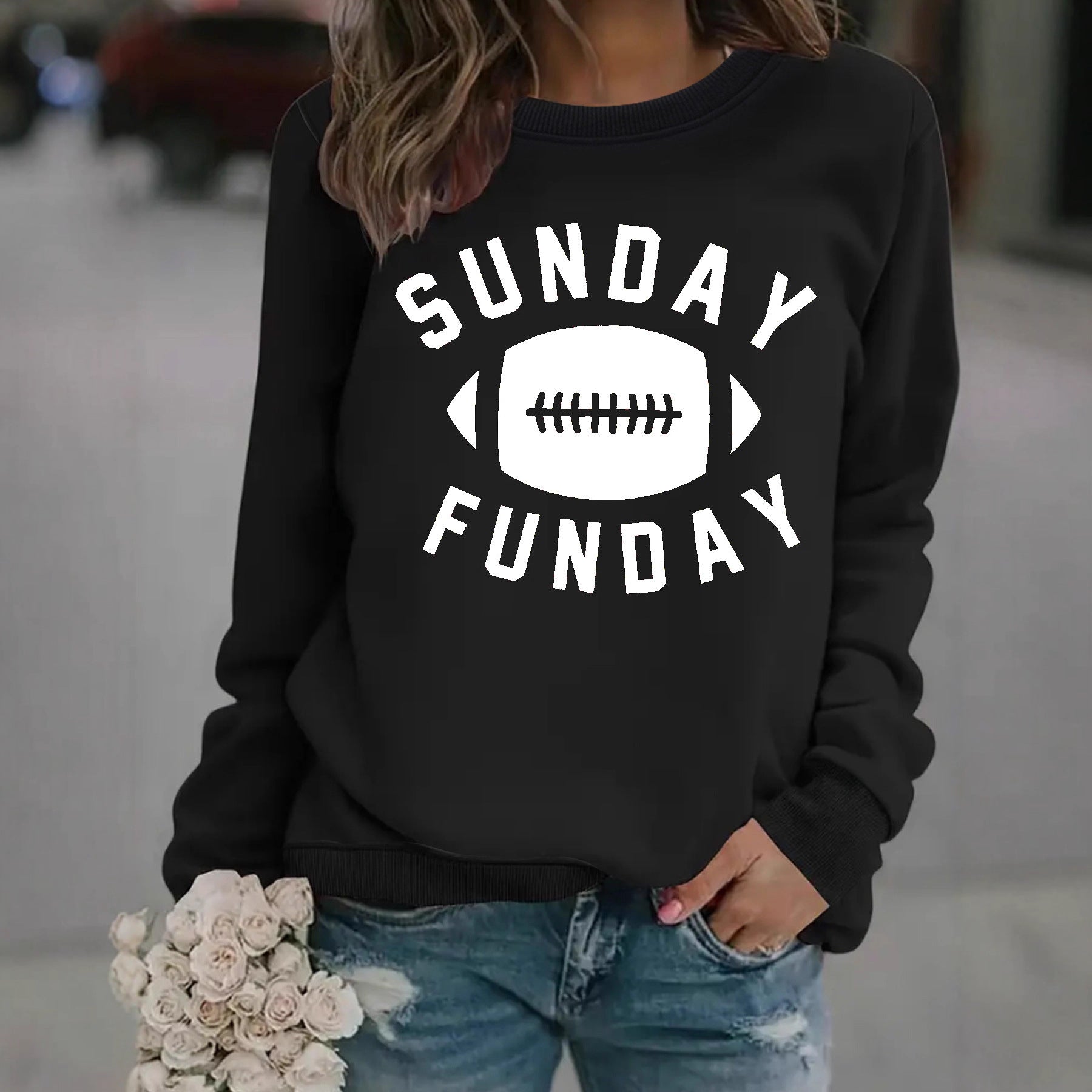 Rugby letter printed hoodie for women
