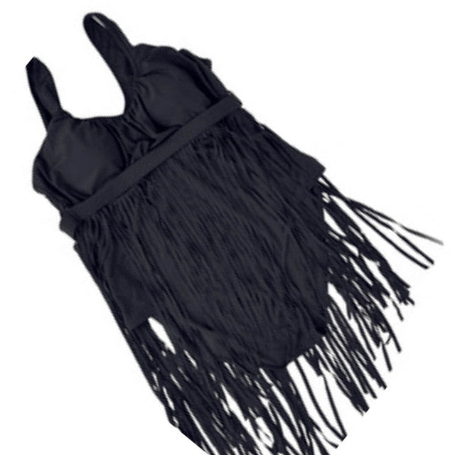 Large Size XL 6XL Monokini Skirt Swimsuit Plus Size Solid Color One Piece Swimwear Women Fringed Sexy Swiming Bathing Suit
