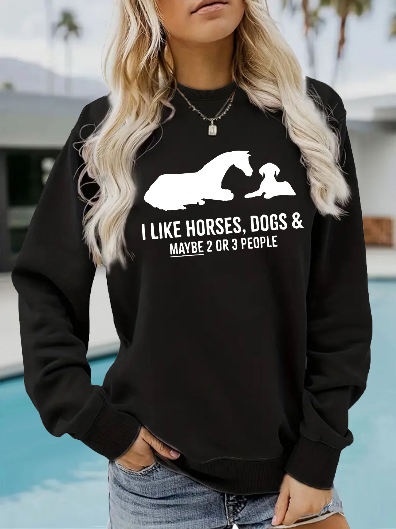 Animal letter printed hoodie round neck hoodie