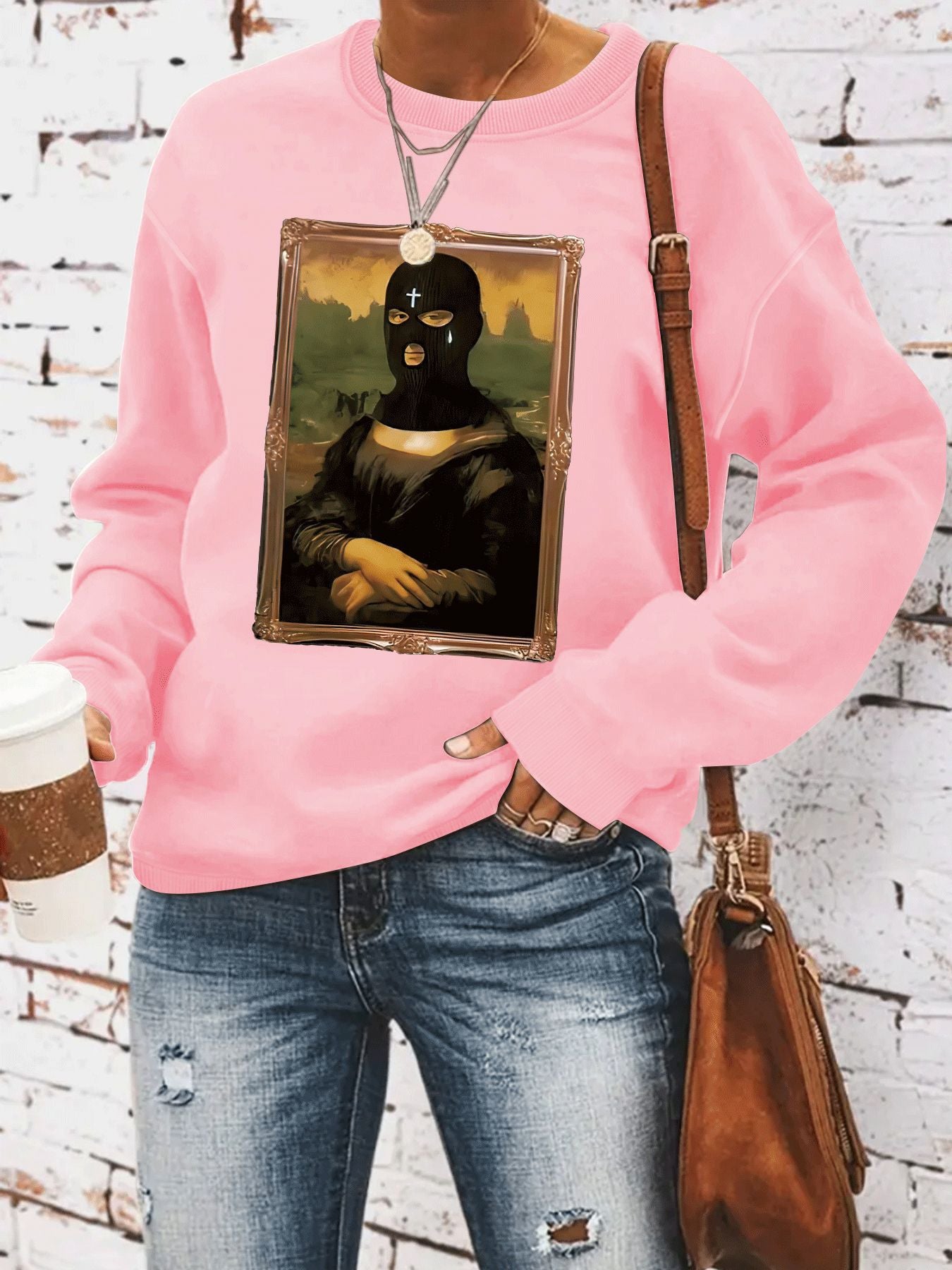 Portrait pattern printed round neck hoodie for women