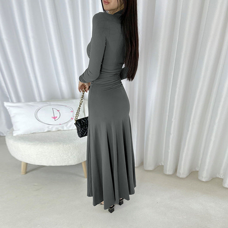Slim fit pleated A-line elegant women's long skirt