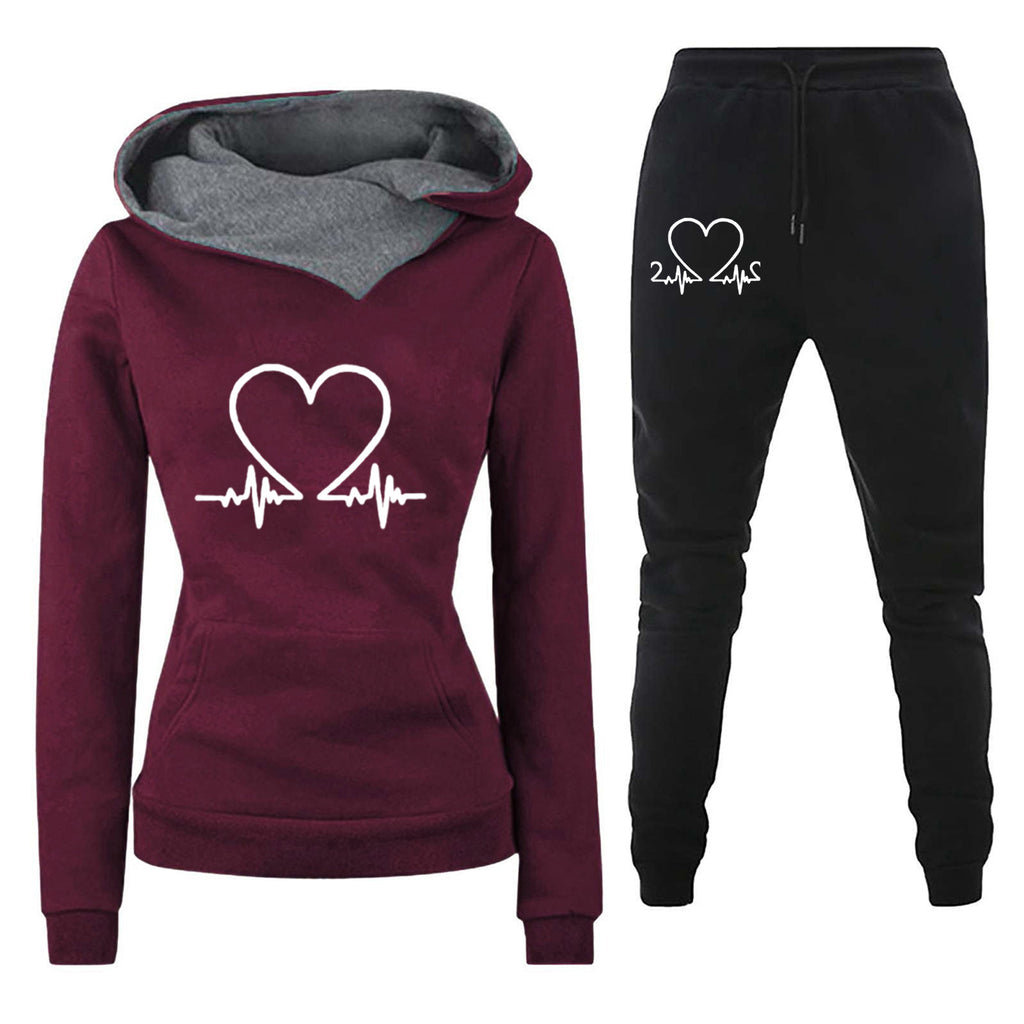 Heartbeat rate printed women's hoodie set