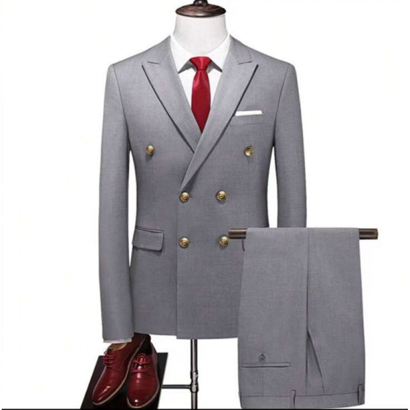 Double-Breasted Gold Button Suit Set for Men, Formal Occasions, Singer Performance, Host, Groom Wedding Photoshoot, Wedding Party