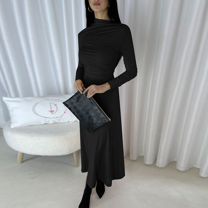 Slim fit pleated A-line elegant women's long skirt