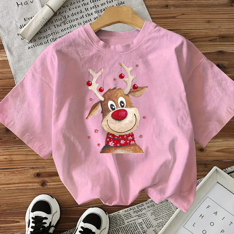 Fashionable Style Short Sleeve Cotton Women's Top American Christmas New Arrival