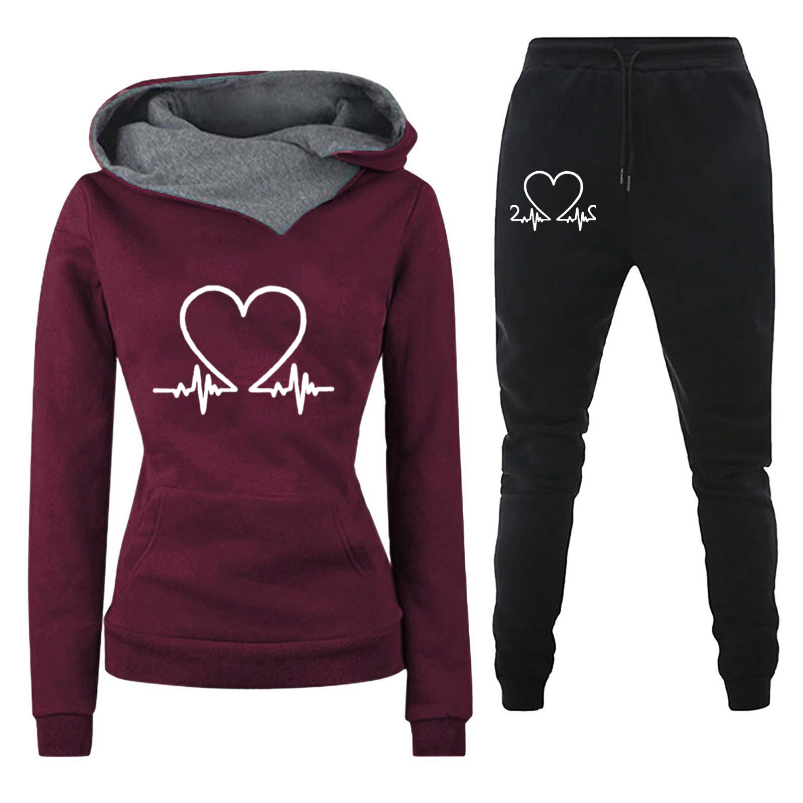 Heartbeat rate printed women's hoodie set