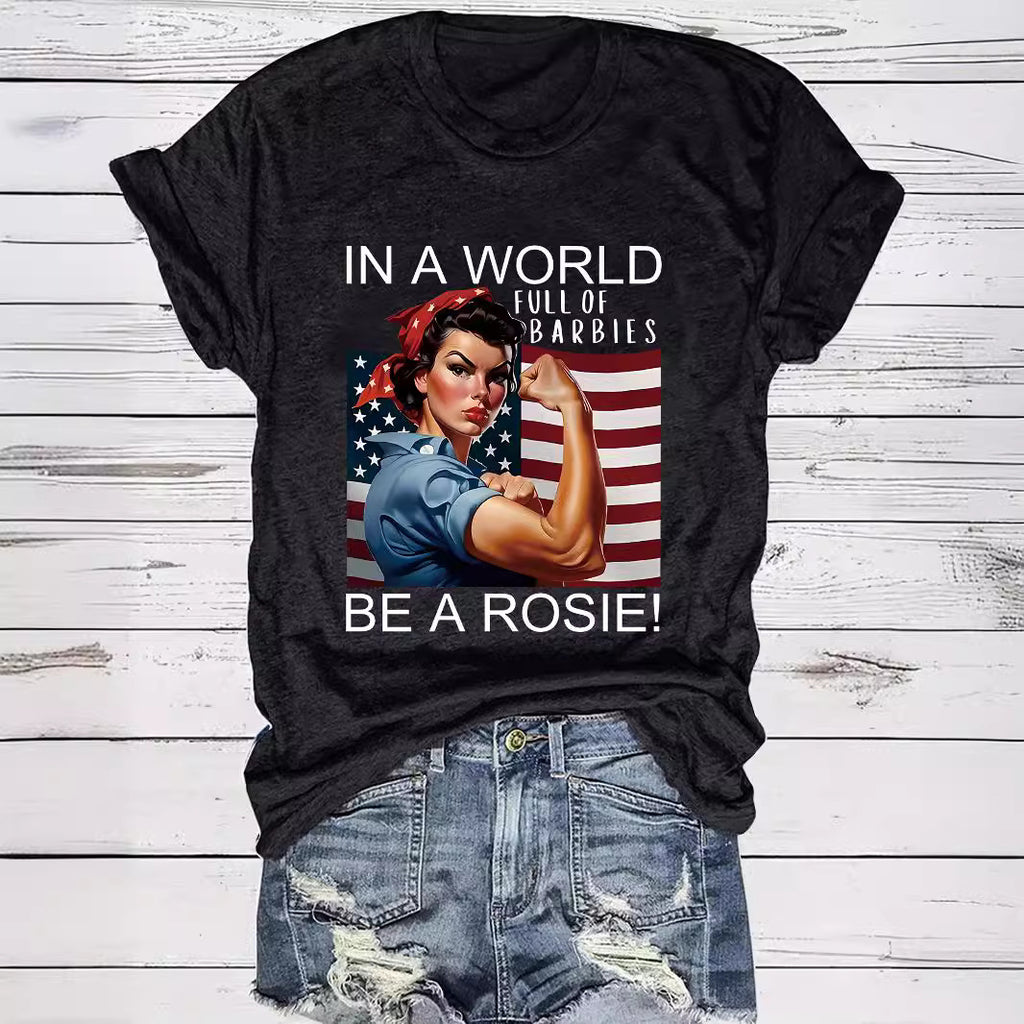 Pattern round neck short sleeved shirt