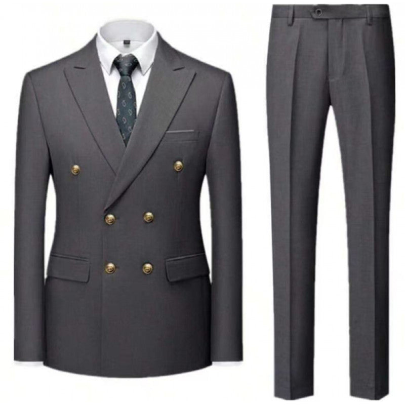 Double-Breasted Gold Button Suit Set for Men, Formal Occasions, Singer Performance, Host, Groom Wedding Photoshoot, Wedding Party